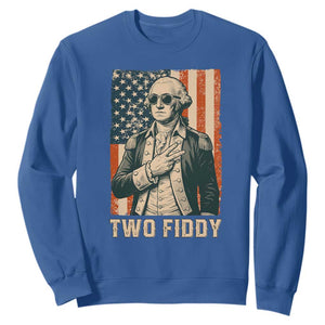 Two Fiddy Vintage George Washington Sweatshirt Funny Sunglasses Peace Sign Retro American Flag Semiquincentennial