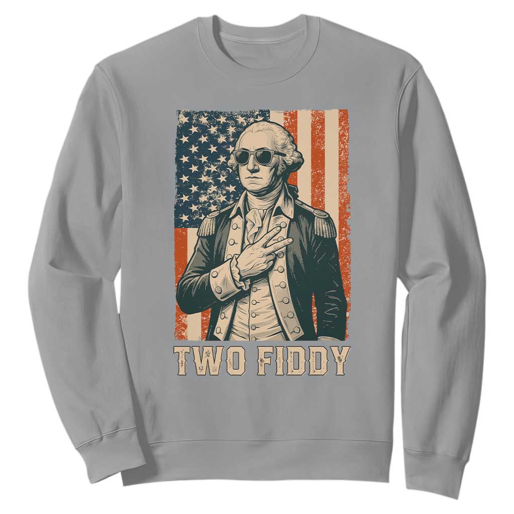 Two Fiddy Vintage George Washington Sweatshirt Funny Sunglasses Peace Sign Retro American Flag Semiquincentennial