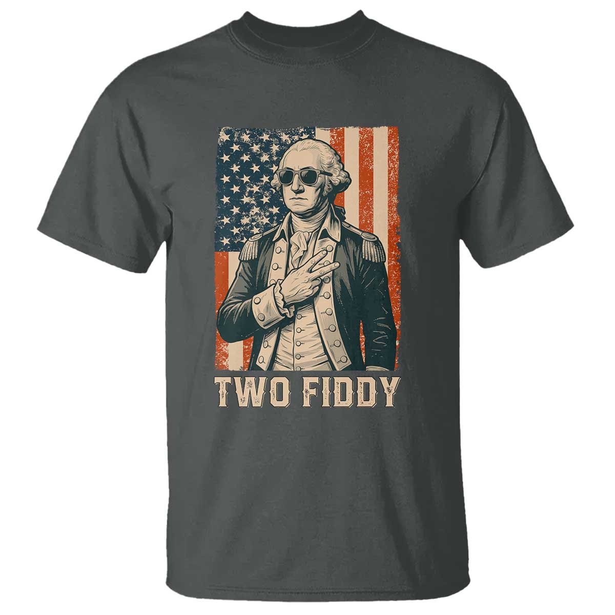 Two Fiddy Vintage George Washington T Shirt Funny Sunglasses Peace Sign Retro American Flag Semiquincentennial