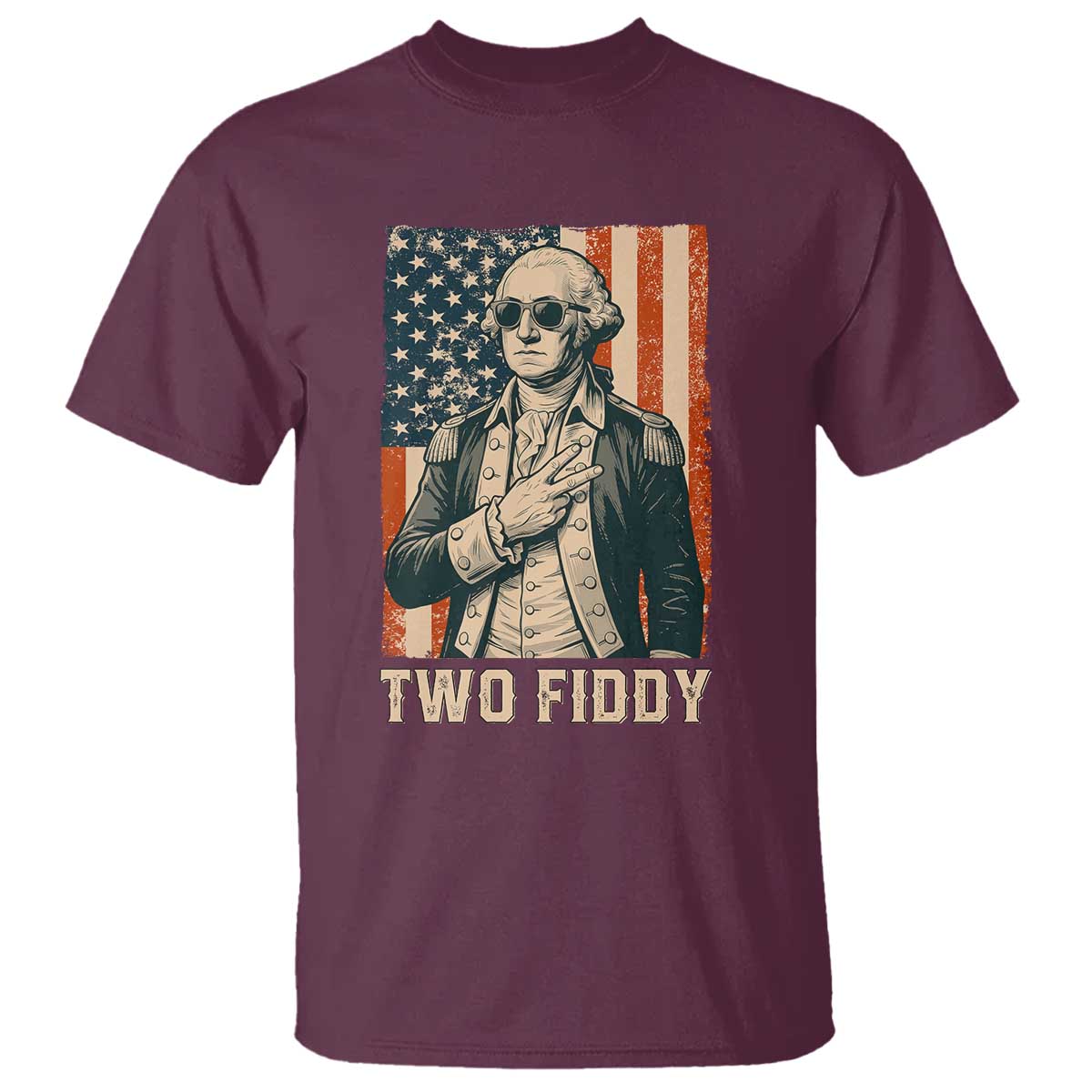 Two Fiddy Vintage George Washington T Shirt Funny Sunglasses Peace Sign Retro American Flag Semiquincentennial