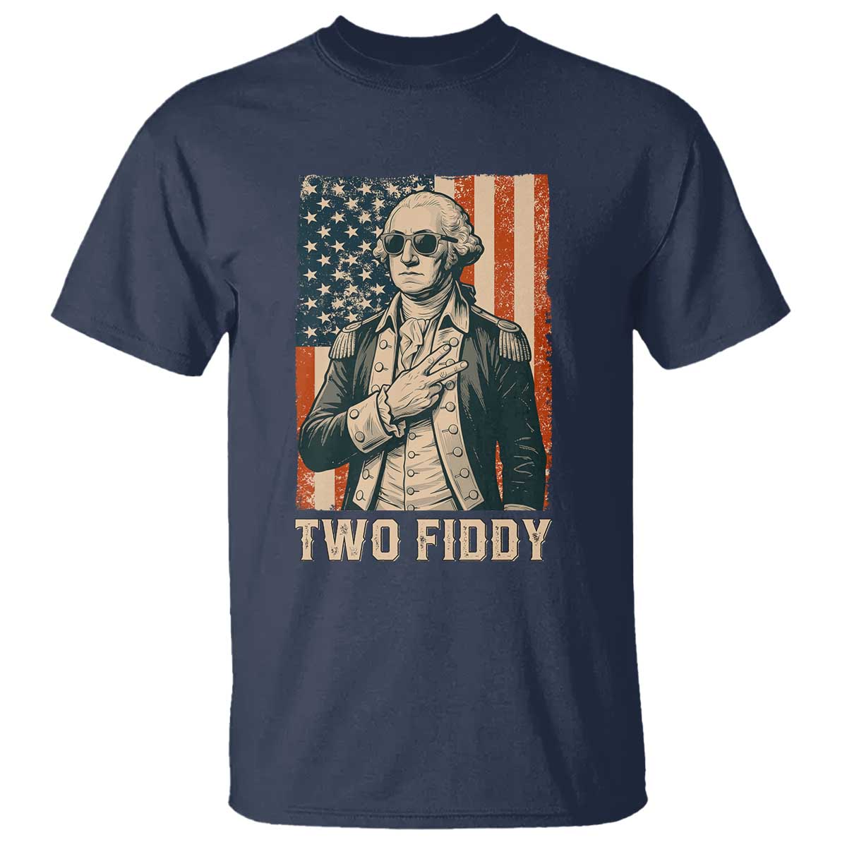 Two Fiddy Vintage George Washington T Shirt Funny Sunglasses Peace Sign Retro American Flag Semiquincentennial
