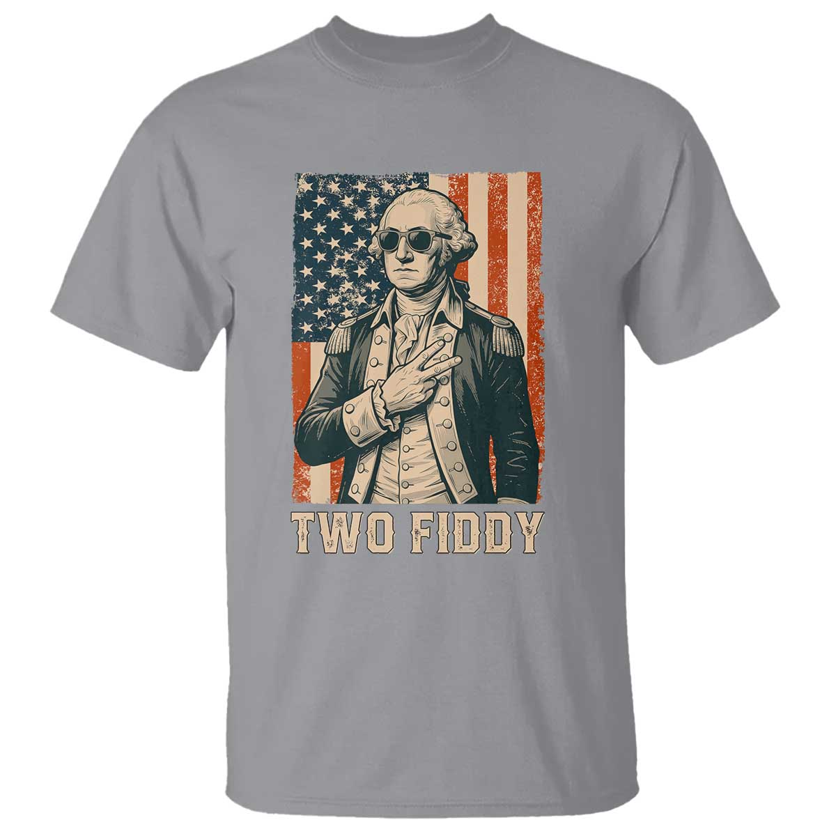 Two Fiddy Vintage George Washington T Shirt Funny Sunglasses Peace Sign Retro American Flag Semiquincentennial