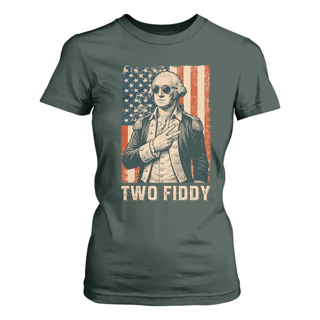 Two Fiddy Vintage George Washington T Shirt For Women Funny Sunglasses Peace Sign Retro American Flag Semiquincentennial