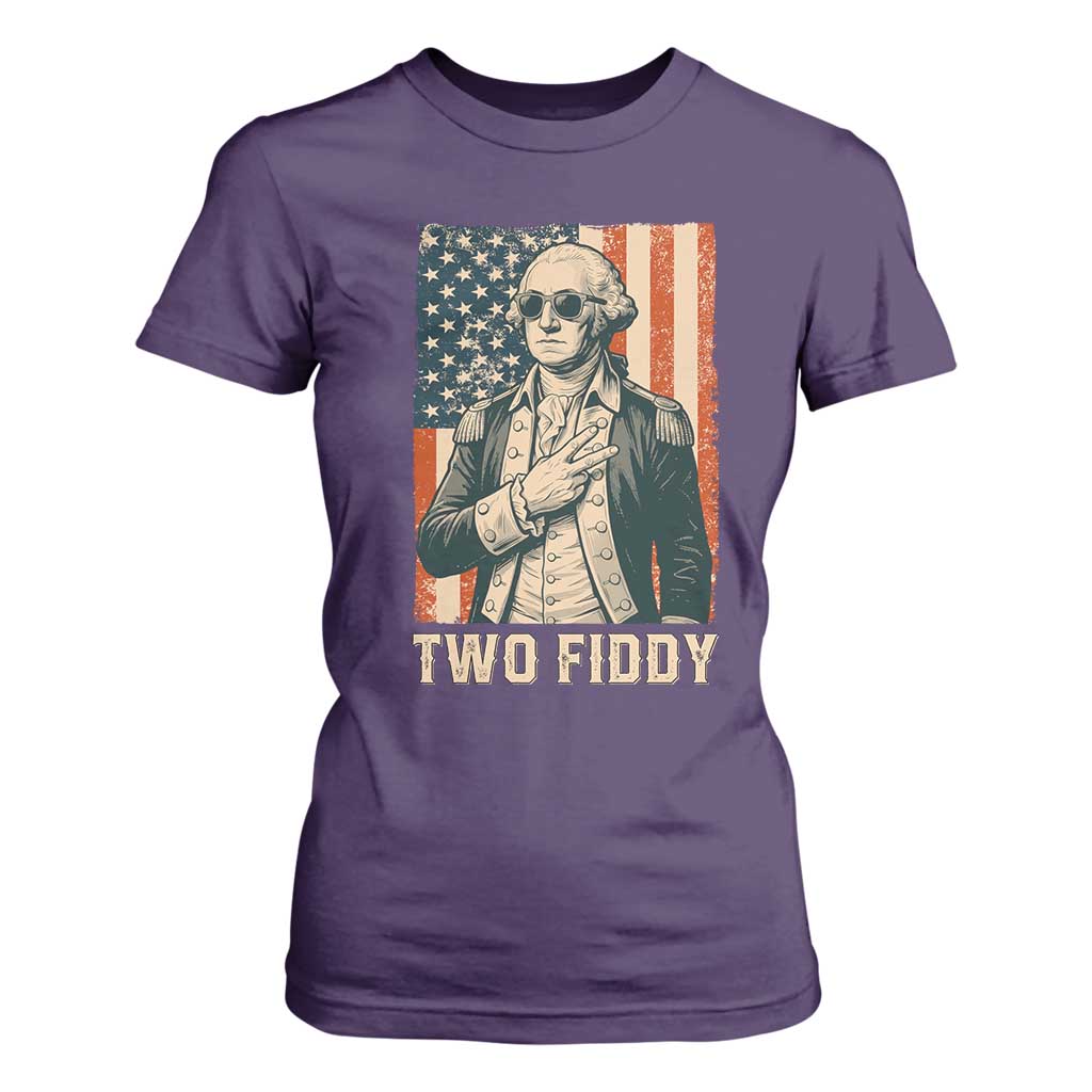 Two Fiddy Vintage George Washington T Shirt For Women Funny Sunglasses Peace Sign Retro American Flag Semiquincentennial