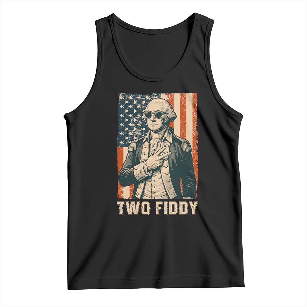 Two Fiddy Vintage George Washington Tank Top Funny Sunglasses Peace Sign Retro American Flag Semiquincentennial TS02 Black Print Your Wear
