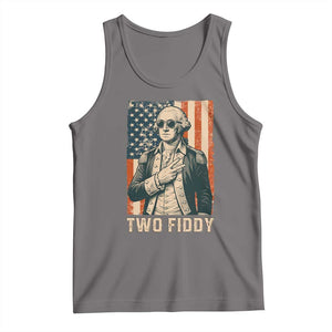 Two Fiddy Vintage George Washington Tank Top Funny Sunglasses Peace Sign Retro American Flag Semiquincentennial
