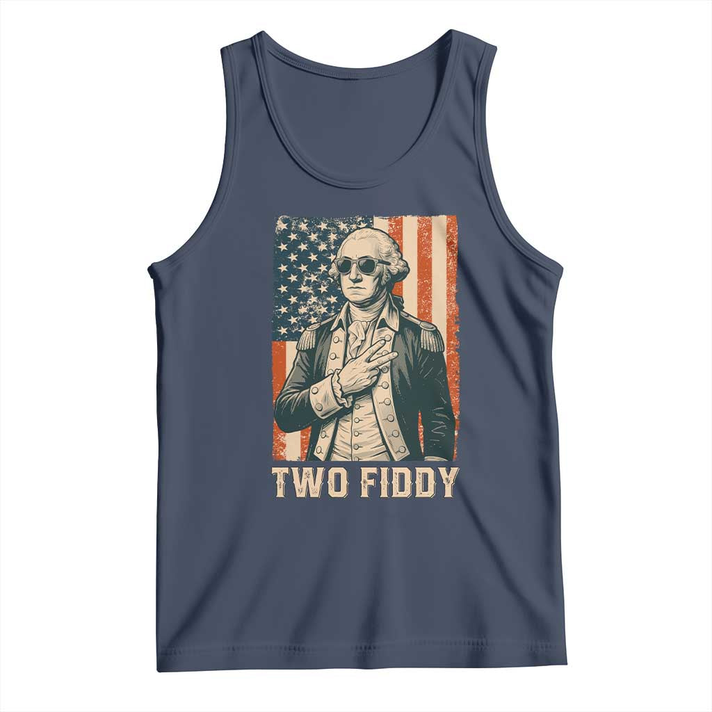 Two Fiddy Vintage George Washington Tank Top Funny Sunglasses Peace Sign Retro American Flag Semiquincentennial