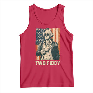 Two Fiddy Vintage George Washington Tank Top Funny Sunglasses Peace Sign Retro American Flag Semiquincentennial