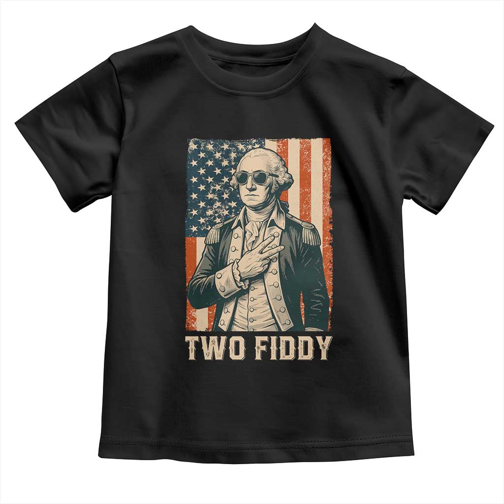 Two Fiddy Vintage George Washington Toddler T Shirt Funny Sunglasses Peace Sign Retro American Flag Semiquincentennial