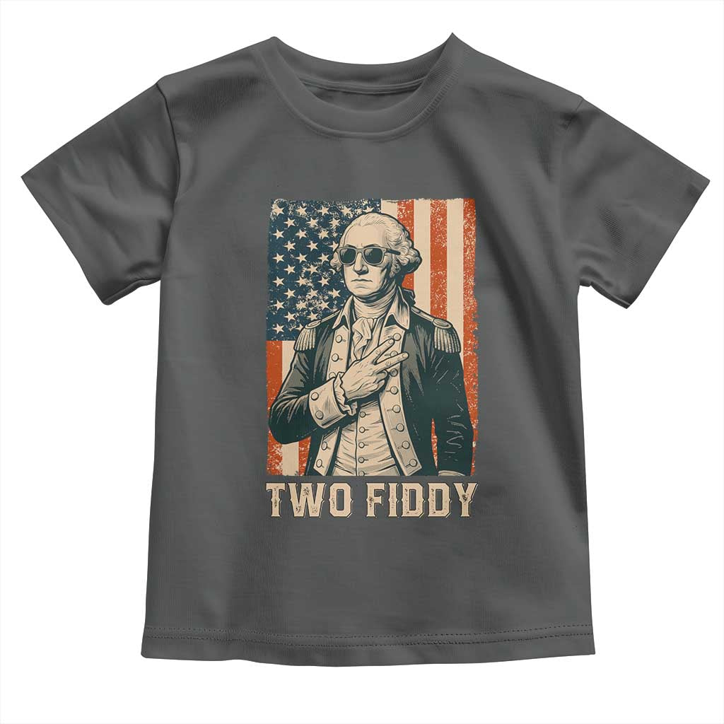 Two Fiddy Vintage George Washington Toddler T Shirt Funny Sunglasses Peace Sign Retro American Flag Semiquincentennial