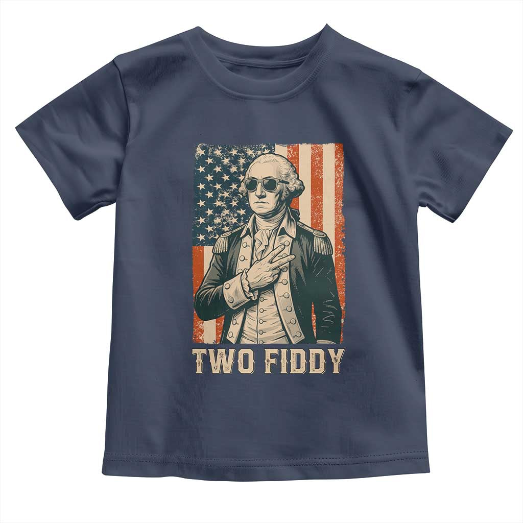 Two Fiddy Vintage George Washington Toddler T Shirt Funny Sunglasses Peace Sign Retro American Flag Semiquincentennial