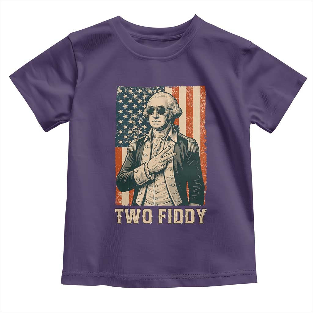 Two Fiddy Vintage George Washington Toddler T Shirt Funny Sunglasses Peace Sign Retro American Flag Semiquincentennial