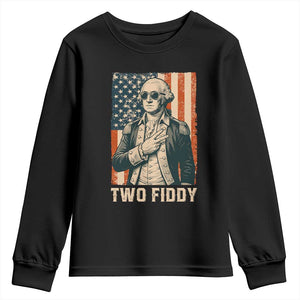 Two Fiddy Vintage George Washington Youth Sweatshirt Funny Sunglasses Peace Sign Retro American Flag Semiquincentennial