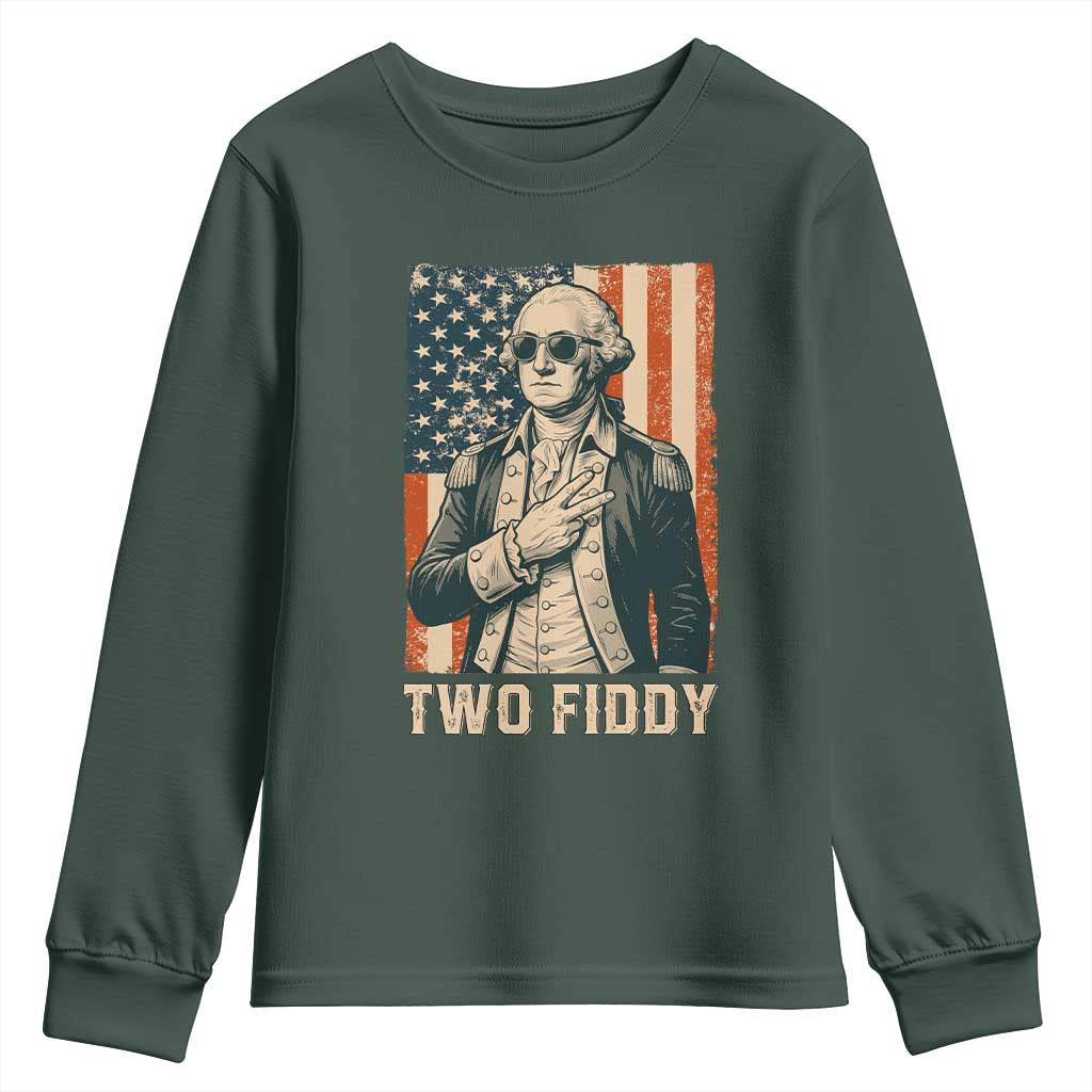 Two Fiddy Vintage George Washington Youth Sweatshirt Funny Sunglasses Peace Sign Retro American Flag Semiquincentennial