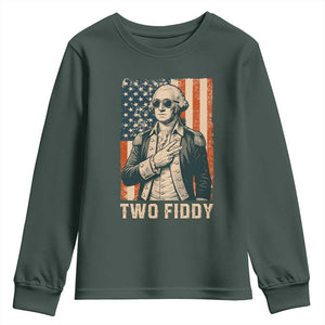 Two Fiddy Vintage George Washington Youth Sweatshirt Funny Sunglasses Peace Sign Retro American Flag Semiquincentennial