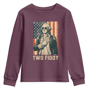 Two Fiddy Vintage George Washington Youth Sweatshirt Funny Sunglasses Peace Sign Retro American Flag Semiquincentennial