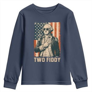 Two Fiddy Vintage George Washington Youth Sweatshirt Funny Sunglasses Peace Sign Retro American Flag Semiquincentennial