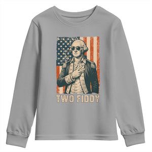 Two Fiddy Vintage George Washington Youth Sweatshirt Funny Sunglasses Peace Sign Retro American Flag Semiquincentennial