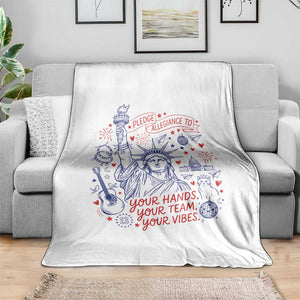 Pledge Allegiance To Your Hands Team Vibes Throw Blanket Statue of Liberty Doodle Americana Graphic