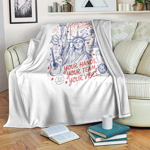 Pledge Allegiance To Your Hands Team Vibes Throw Blanket Statue of Liberty Doodle Americana Graphic