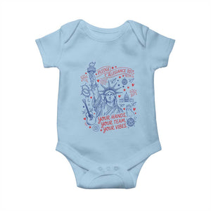 Pledge Allegiance To Your Hands Team Vibes Baby Onesie Statue of Liberty Doodle Americana Graphic