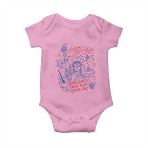 Pledge Allegiance To Your Hands Team Vibes Baby Onesie Statue of Liberty Doodle Americana Graphic