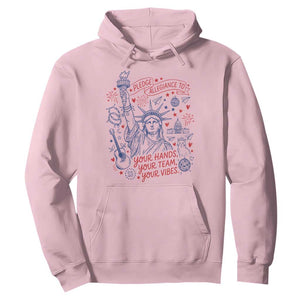 Pledge Allegiance To Your Hands Team Vibes Hoodie Statue of Liberty Doodle Americana Graphic