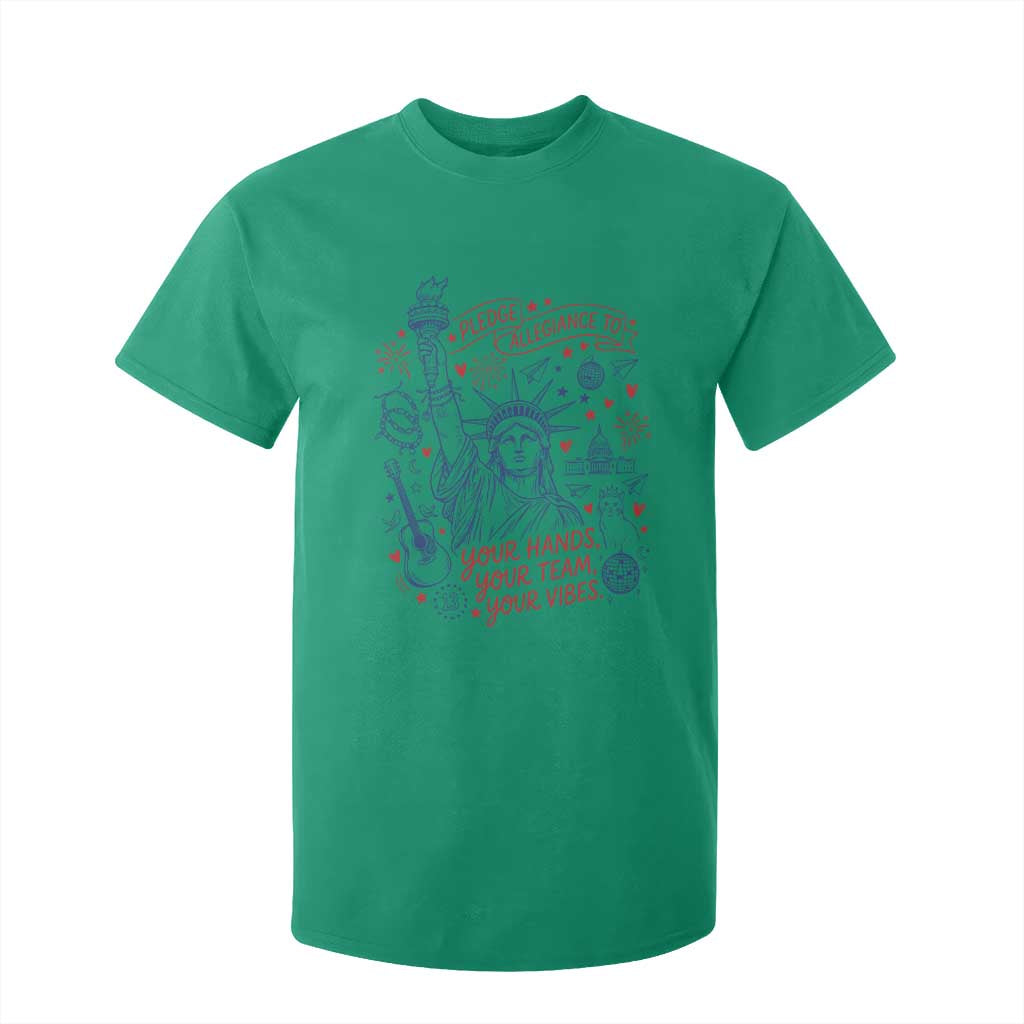 Pledge Allegiance To Your Hands Team Vibes T Shirt For Kid Statue of Liberty Doodle Americana Graphic