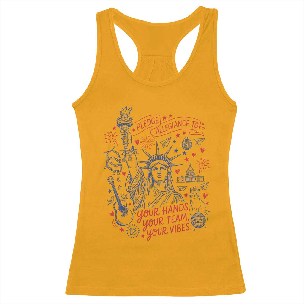 Pledge Allegiance To Your Hands Team Vibes Racerback Tank Top Statue of Liberty Doodle Americana Graphic