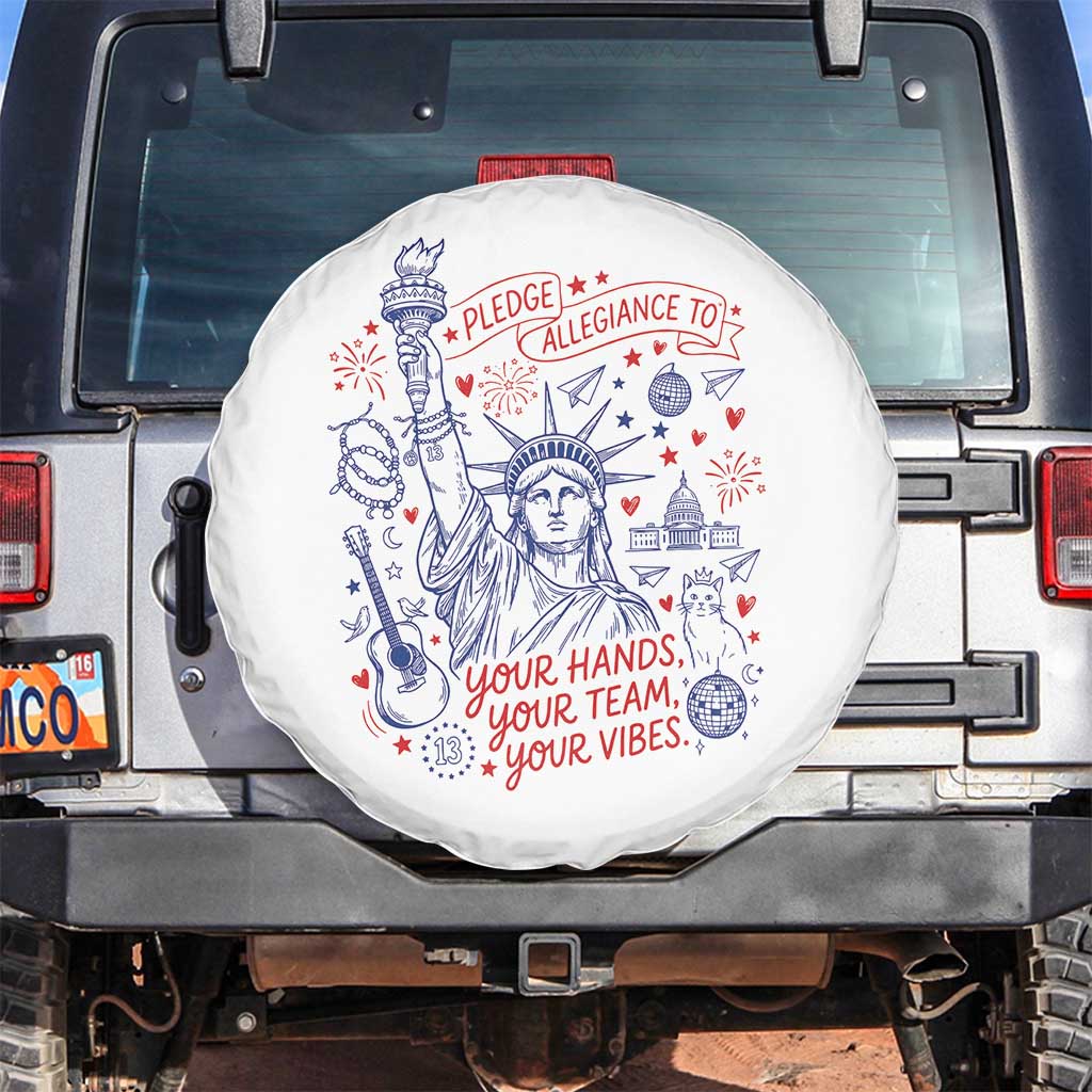 Pledge Allegiance To Your Hands Team Vibes Spare Tire Cover Statue of Liberty Doodle Americana Graphic