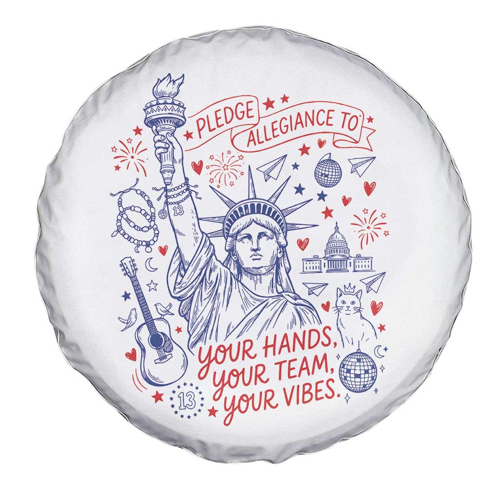 Pledge Allegiance To Your Hands Team Vibes Spare Tire Cover Statue of Liberty Doodle Americana Graphic