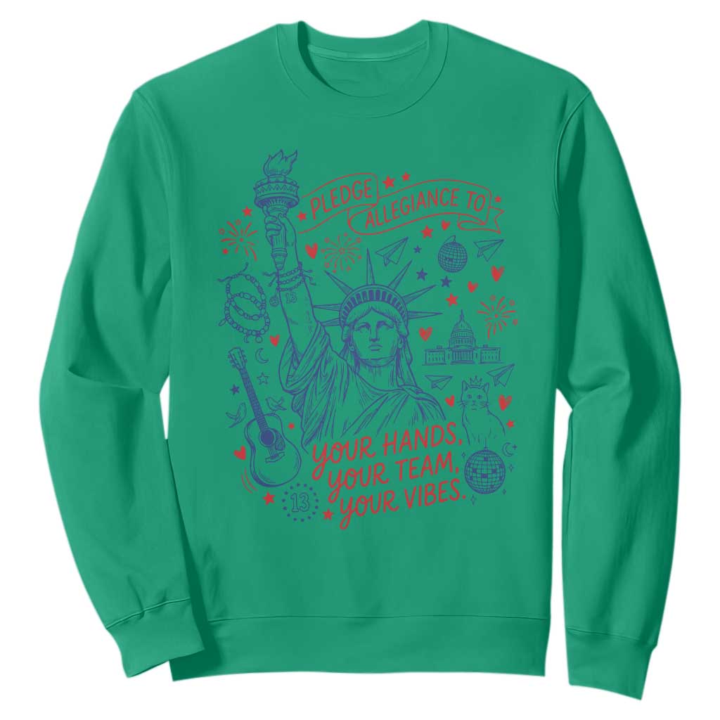 Pledge Allegiance To Your Hands Team Vibes Sweatshirt Statue of Liberty Doodle Americana Graphic