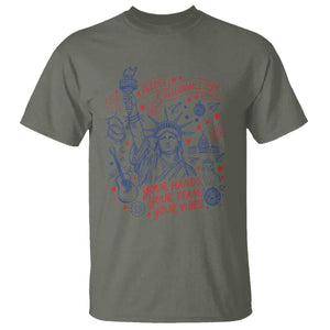 Pledge Allegiance To Your Hands Team Vibes T Shirt Statue of Liberty Doodle Americana Graphic
