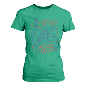 Pledge Allegiance To Your Hands Team Vibes T Shirt For Women Statue of Liberty Doodle Americana Graphic