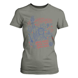 Pledge Allegiance To Your Hands Team Vibes T Shirt For Women Statue of Liberty Doodle Americana Graphic
