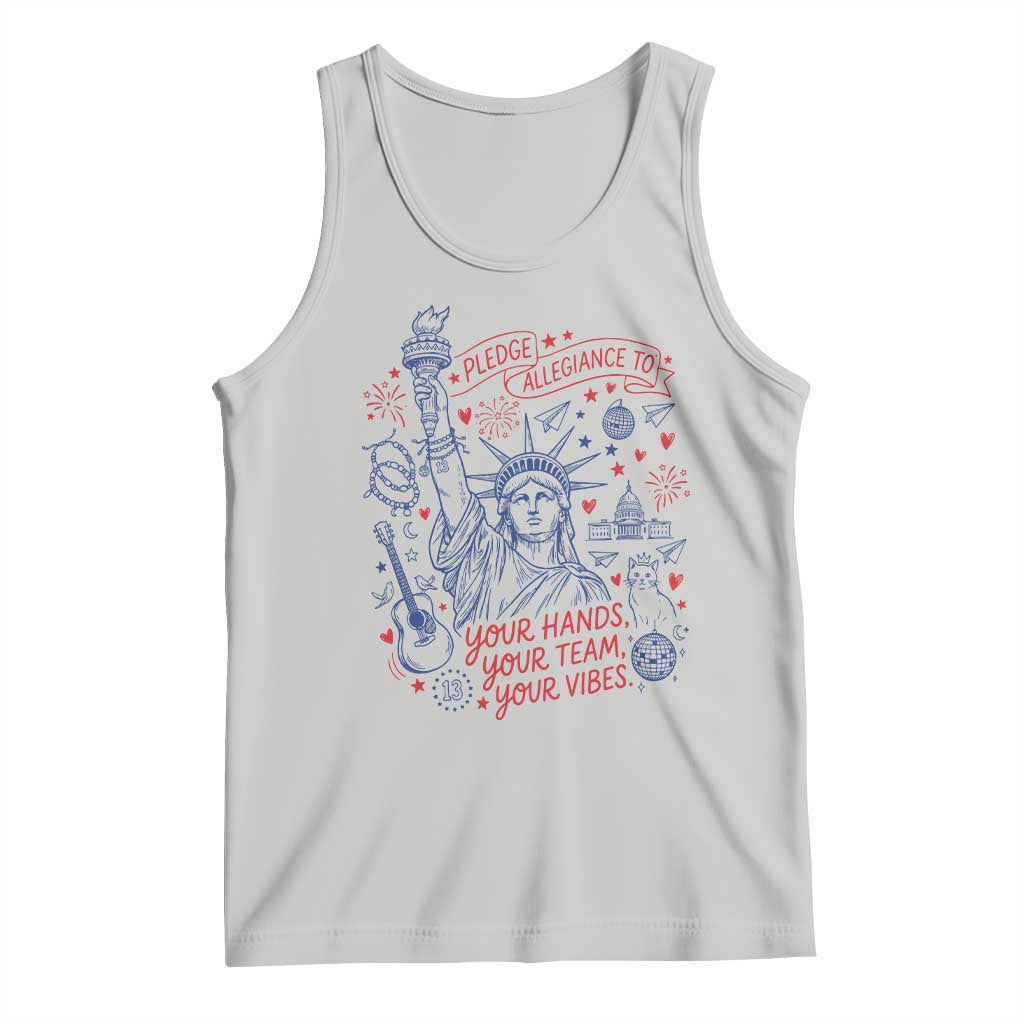 Pledge Allegiance To Your Hands Team Vibes Tank Top Statue of Liberty Doodle Americana Graphic