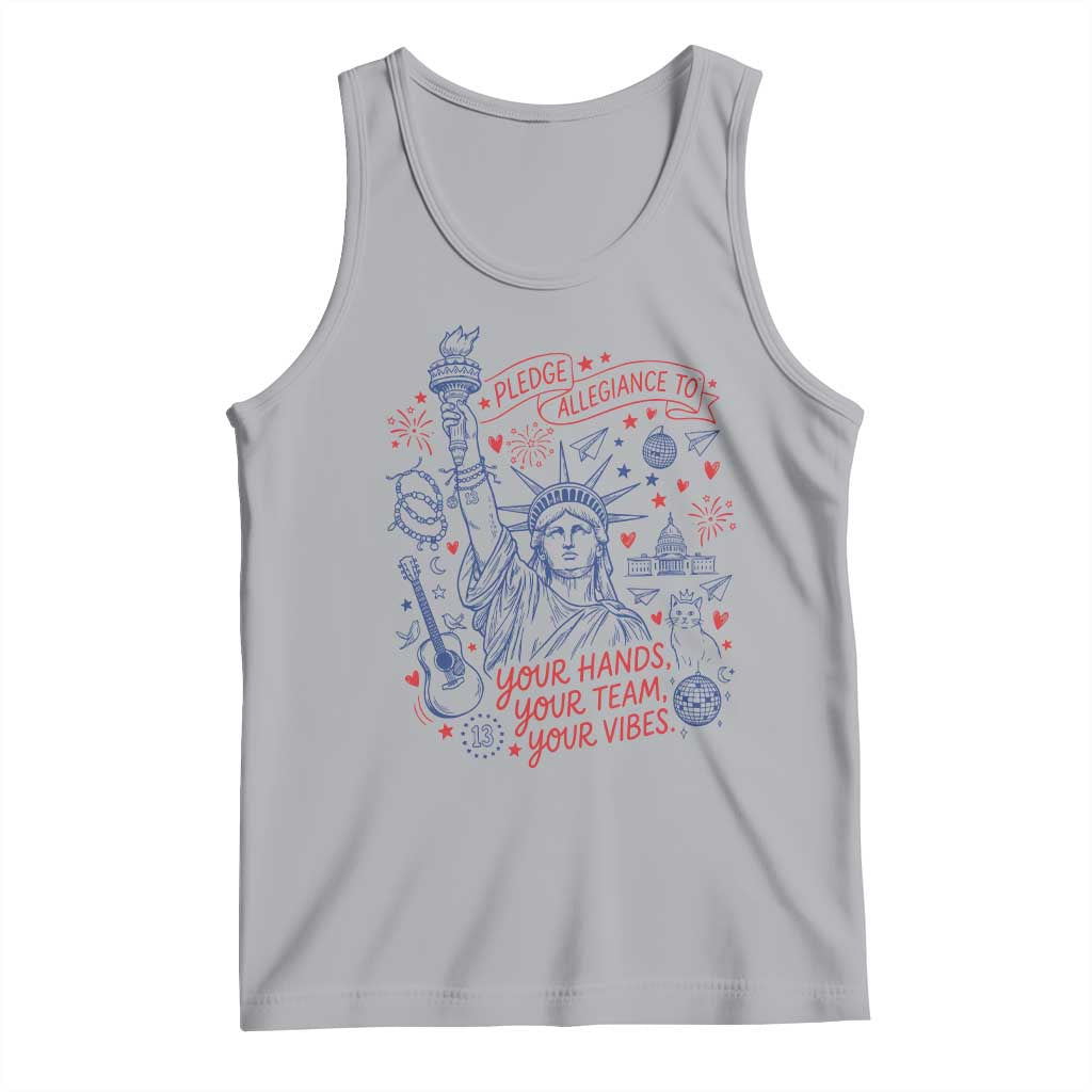 Pledge Allegiance To Your Hands Team Vibes Tank Top Statue of Liberty Doodle Americana Graphic