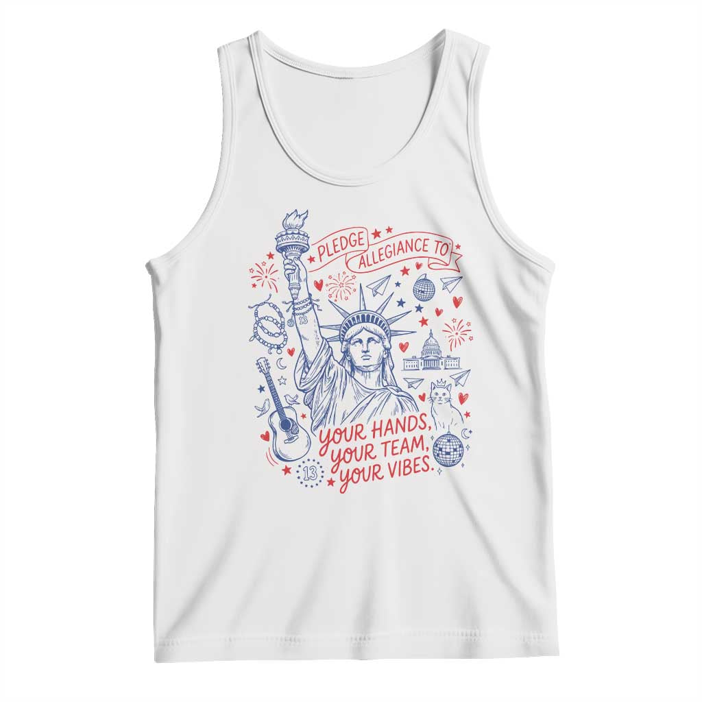 Pledge Allegiance To Your Hands Team Vibes Tank Top Statue of Liberty Doodle Americana Graphic