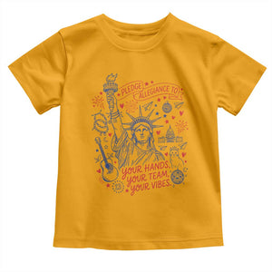 Pledge Allegiance To Your Hands Team Vibes Toddler T Shirt Statue of Liberty Doodle Americana Graphic