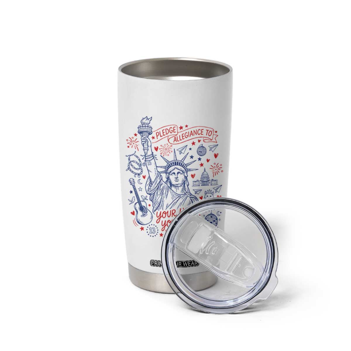 Pledge Allegiance To Your Hands Team Vibes Tumbler Cup Statue of Liberty Doodle Americana Graphic