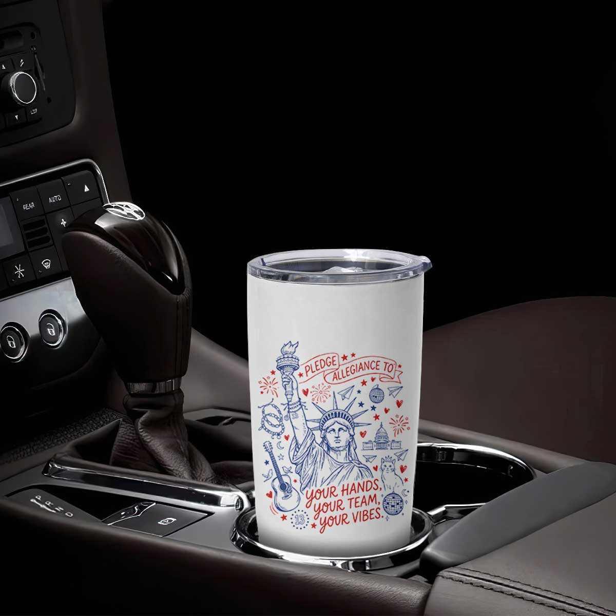 Pledge Allegiance To Your Hands Team Vibes Tumbler Cup Statue of Liberty Doodle Americana Graphic