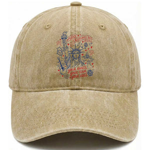 Pledge Allegiance To Your Hands Team Vibes Washed Cotton Baseball Cap Statue of Liberty Doodle Americana Graphic