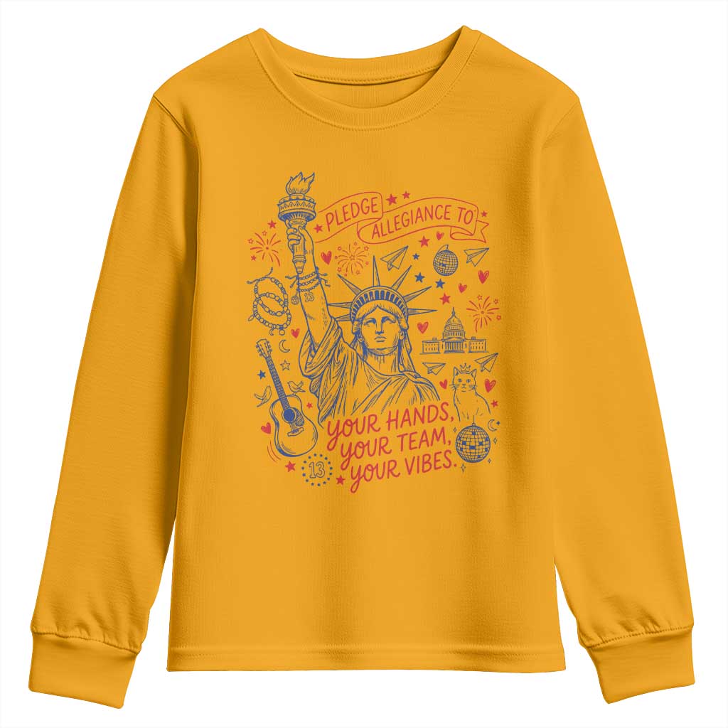 Pledge Allegiance To Your Hands Team Vibes Youth Sweatshirt Statue of Liberty Doodle Americana Graphic