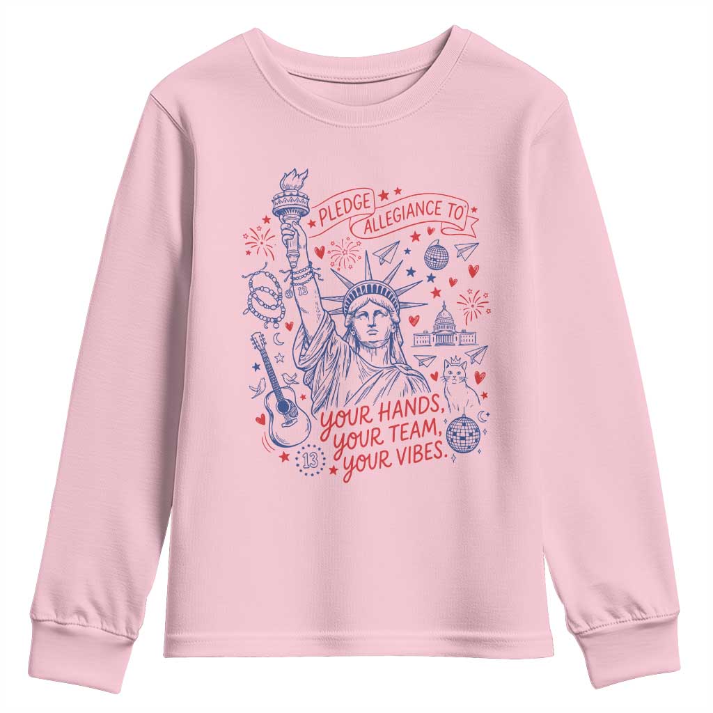 Pledge Allegiance To Your Hands Team Vibes Youth Sweatshirt Statue of Liberty Doodle Americana Graphic