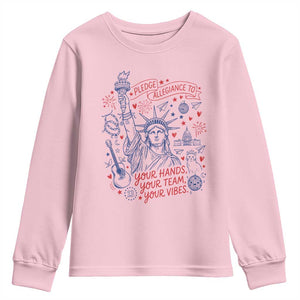 Pledge Allegiance To Your Hands Team Vibes Youth Sweatshirt Statue of Liberty Doodle Americana Graphic