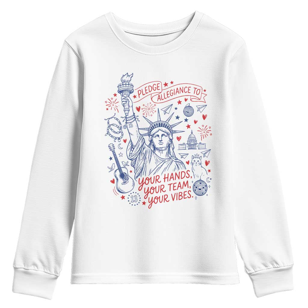 Pledge Allegiance To Your Hands Team Vibes Youth Sweatshirt Statue of Liberty Doodle Americana Graphic
