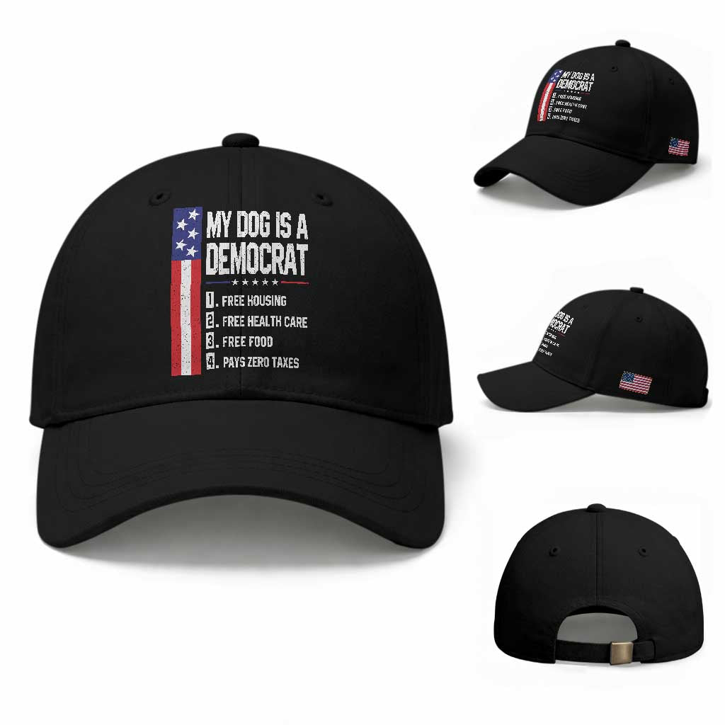My Dog Is A Democrat Funny Conservative Humor Baseball Cap Dog Owner Joke Political Satire