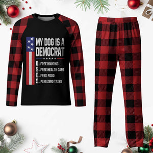 My Dog Is A Democrat Funny Conservative Humor Plaid Pajama Set Dog Owner Joke Political Satire