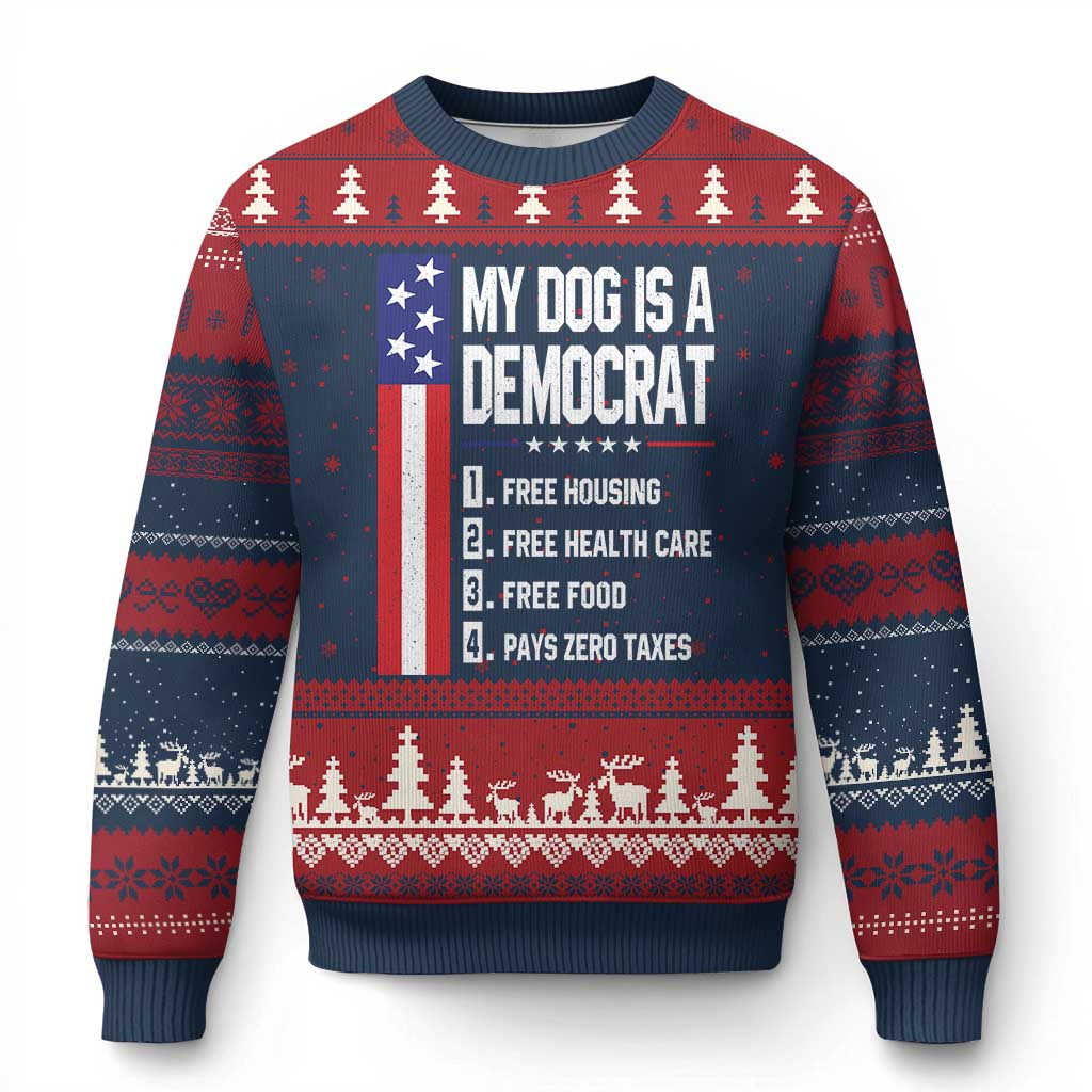 My Dog Is A Democrat Funny Conservative Humor Ugly Christmas Sweater Dog Owner Joke Political Satire