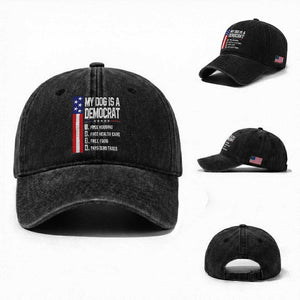 My Dog Is A Democrat Funny Conservative Humor Washed Cotton Baseball Cap Dog Owner Joke Political Satire